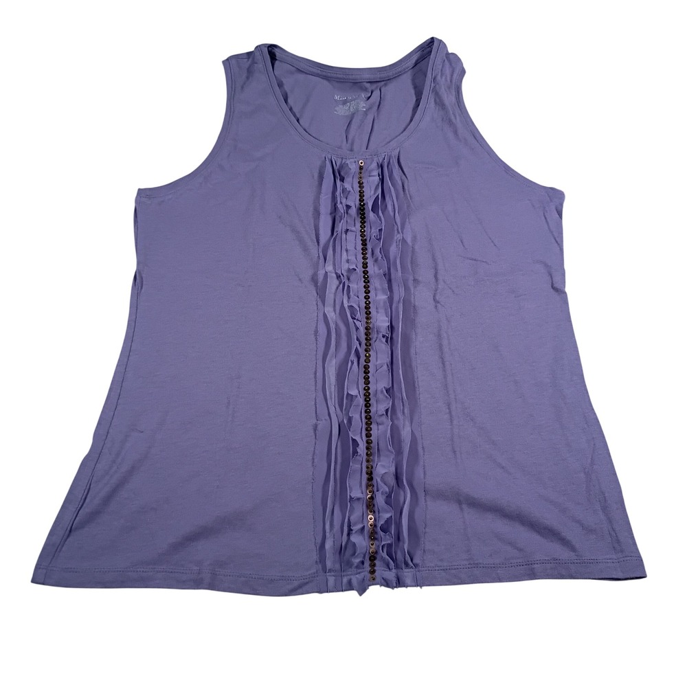 Merona Tank Top Women Large Purple New Ruffle Beaded Scoop Neck Sleeveless